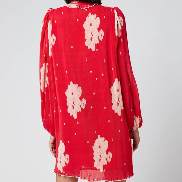 Ganni Floral Pleat Georgette Mini Dress Size 34 - Picture 3 of 6